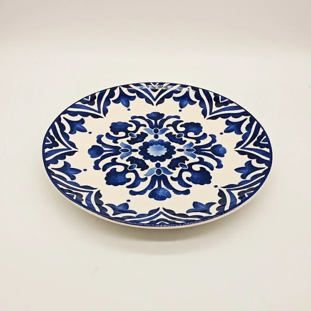 Sur La Table Blue Ivory Round Ironstone Ceramic Plate